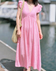 Musselin Kleid, rückenfrei, ärmellos, Rosa-Streifen
