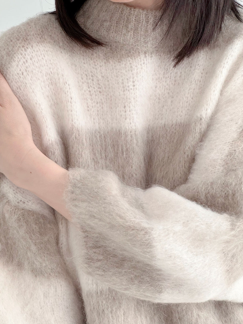 Pullover, Mohair, Blockstreifen, Beige
