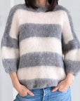 Pullover, Mohair, Blockstreifen, Grau