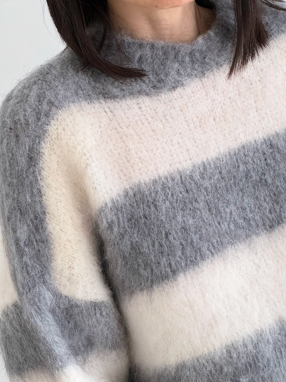 Pullover, Mohair, Blockstreifen, Grau