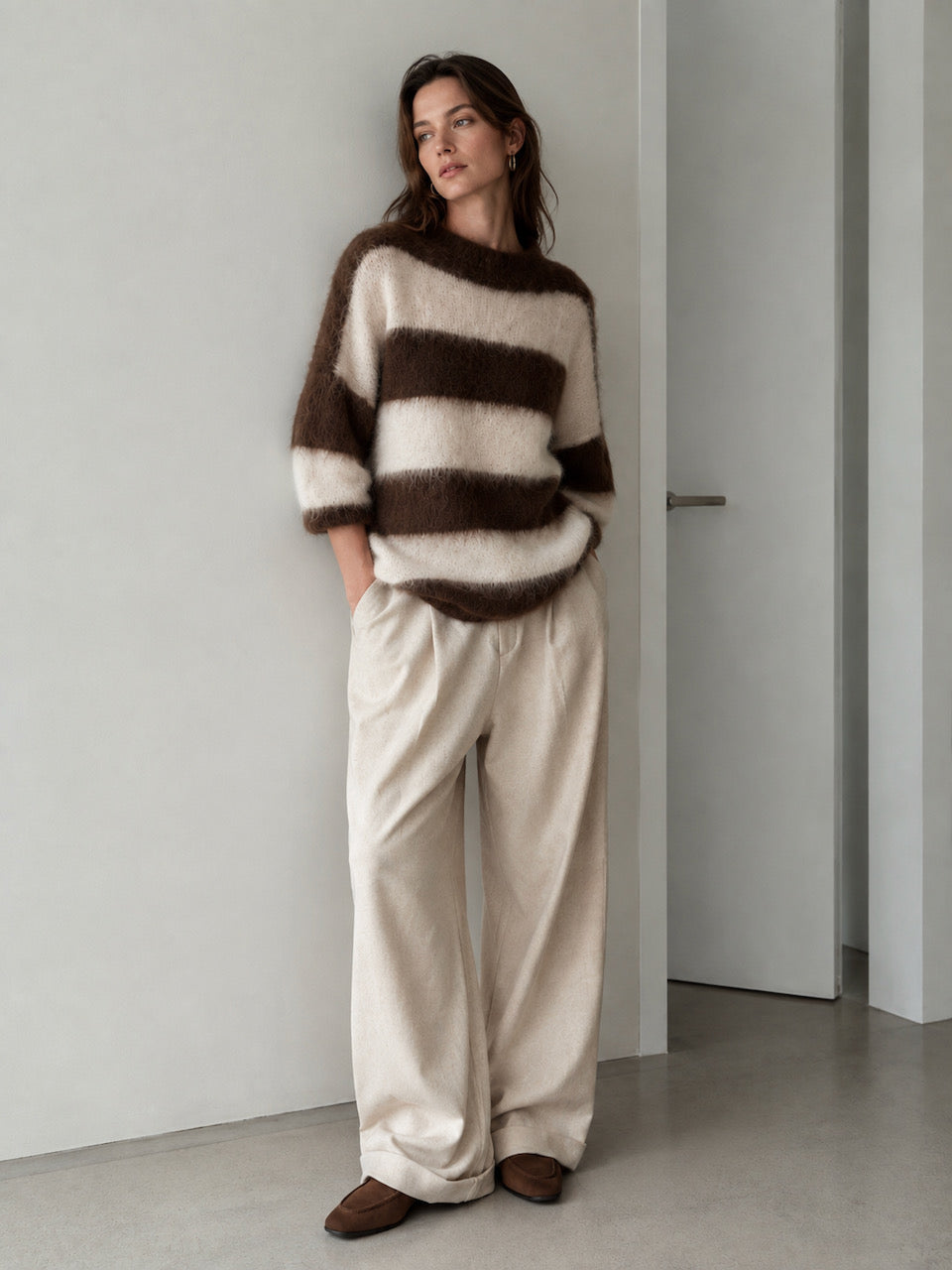 Pullover, Mohair, Blockstreifen, Schoko