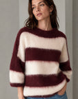 Pullover, Mohair, Blockstreifen, Bordeaux