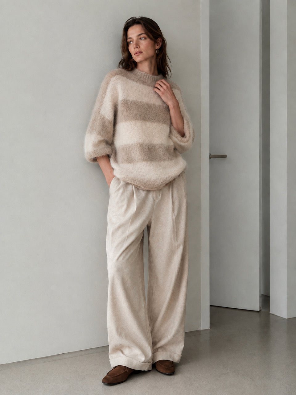 Pullover, Mohair, Blockstreifen, Beige