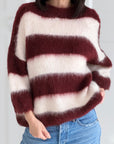 Pullover, Mohair, Blockstreifen, Bordeaux
