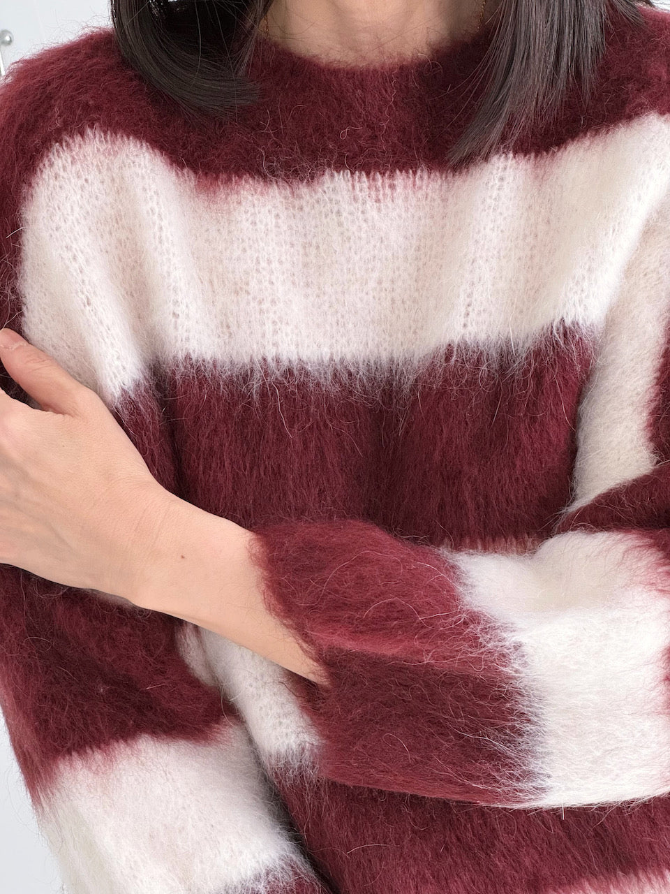 Pullover, Mohair, Blockstreifen, Bordeaux