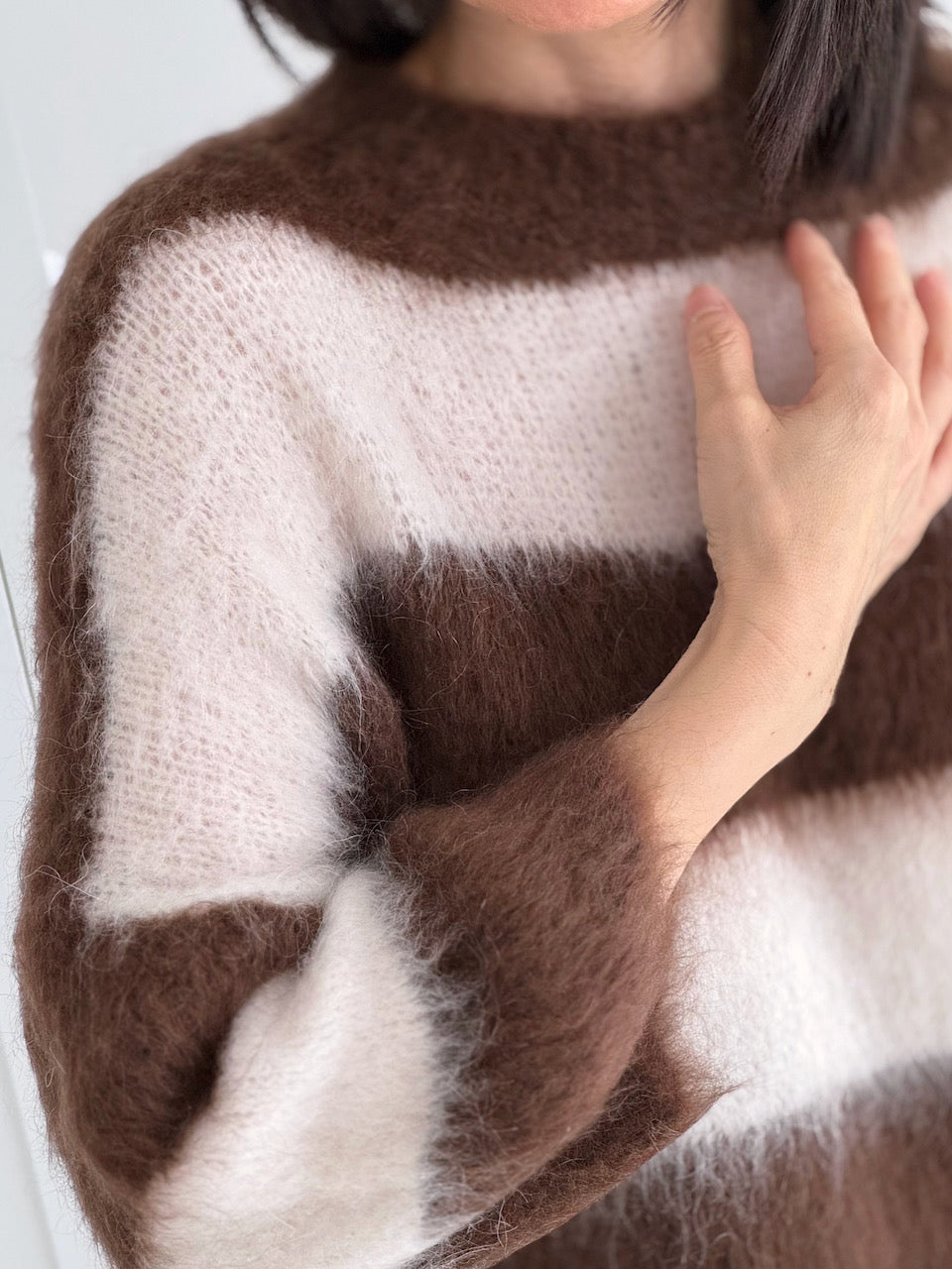 Pullover, Mohair, Blockstreifen, Schoko