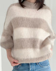 Pullover, Mohair, Blockstreifen, Beige