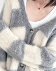 Strickjacke, Mohair, Blockstreifen, Grau
