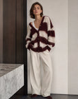 Strickjacke, Mohair, Blockstreifen, Bordeaux