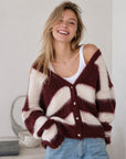 Strickjacke, Mohair, Blockstreifen, Bordeaux