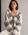 Strickjacke, Mohair, Blockstreifen, Grau