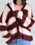 Strickjacke, Mohair, Blockstreifen, Bordeaux