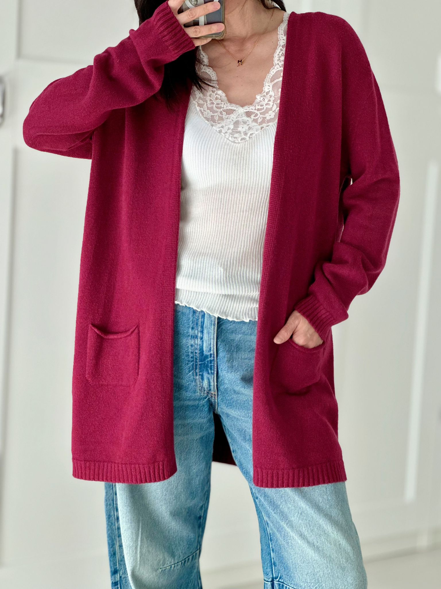 mittel-lange Strickjacke, 6 Farben