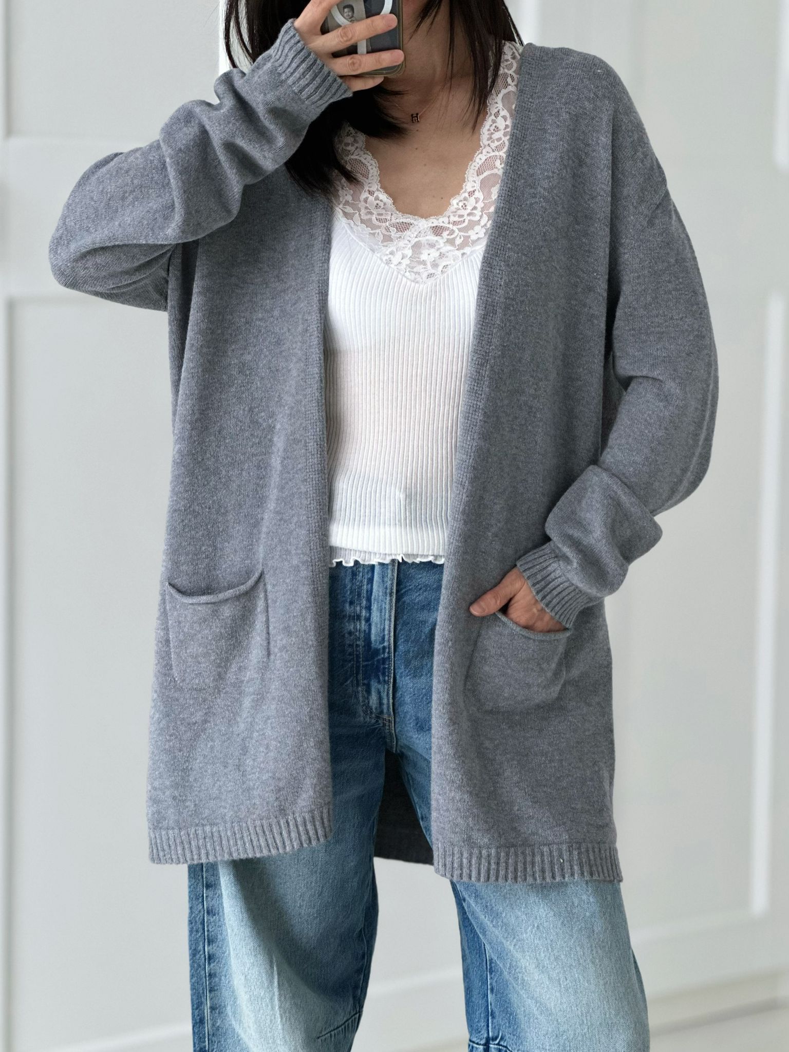 mittel-lange Strickjacke, 6 Farben