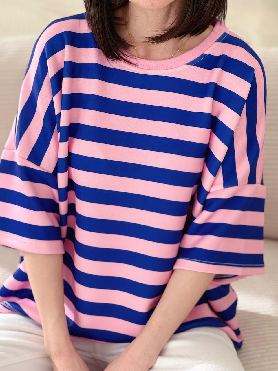 Kurzarm-Sweatshirt, Blockstreifen, 5 Farben