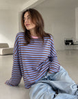 Longsleeve, Streifen, Farbkragen, Blau