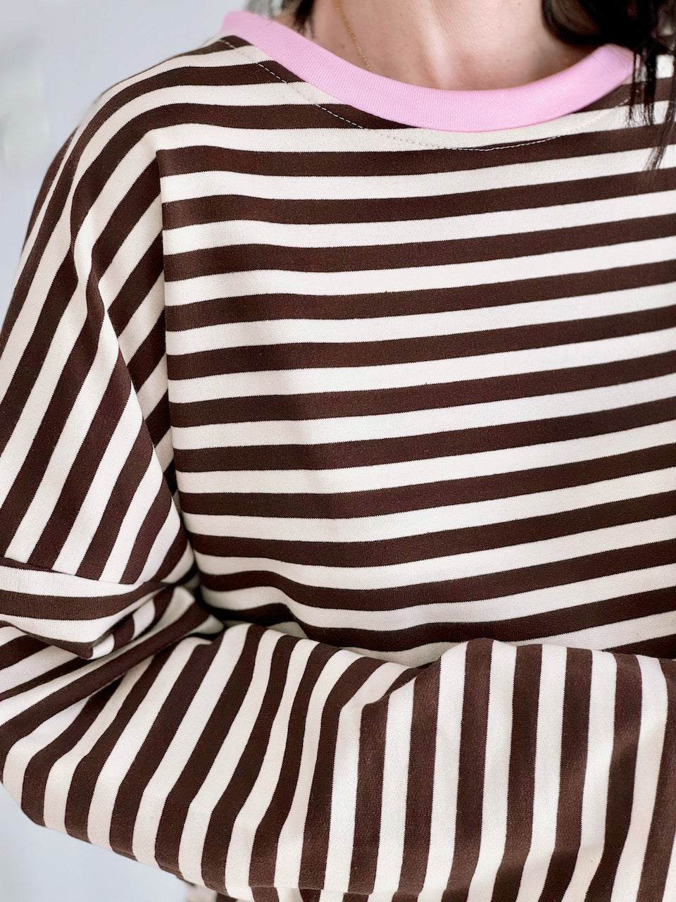 Longsleeve, Streifen, Farbkragen, Schoko