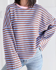 Longsleeve, Streifen, Farbkragen, Blau