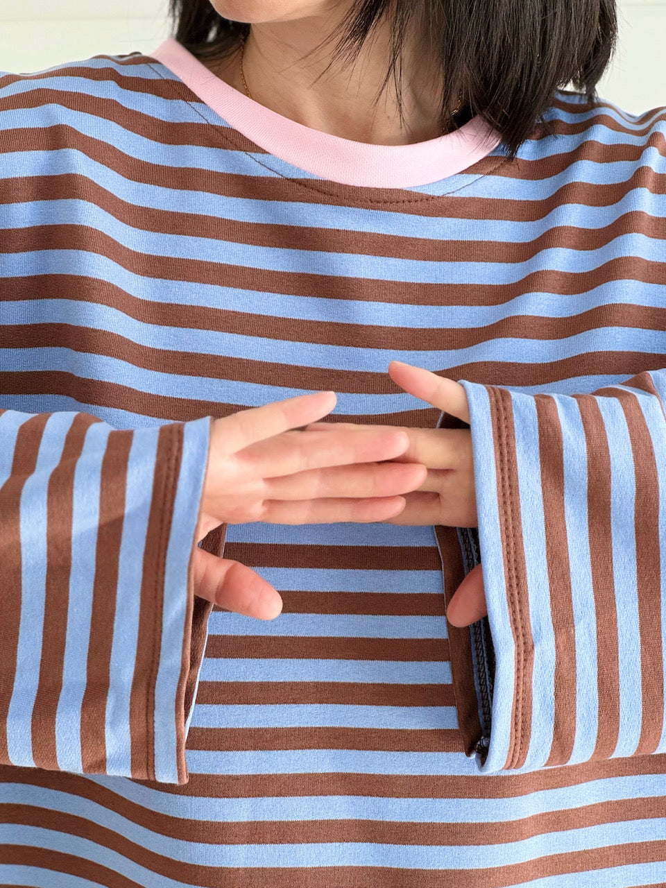 Longsleeve, Streifen, Farbkragen, Blau