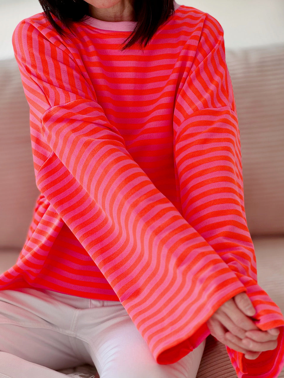 Longsleeve, Streifen, Farbkragen &amp; Weiten Ärmeln, 4 Farben