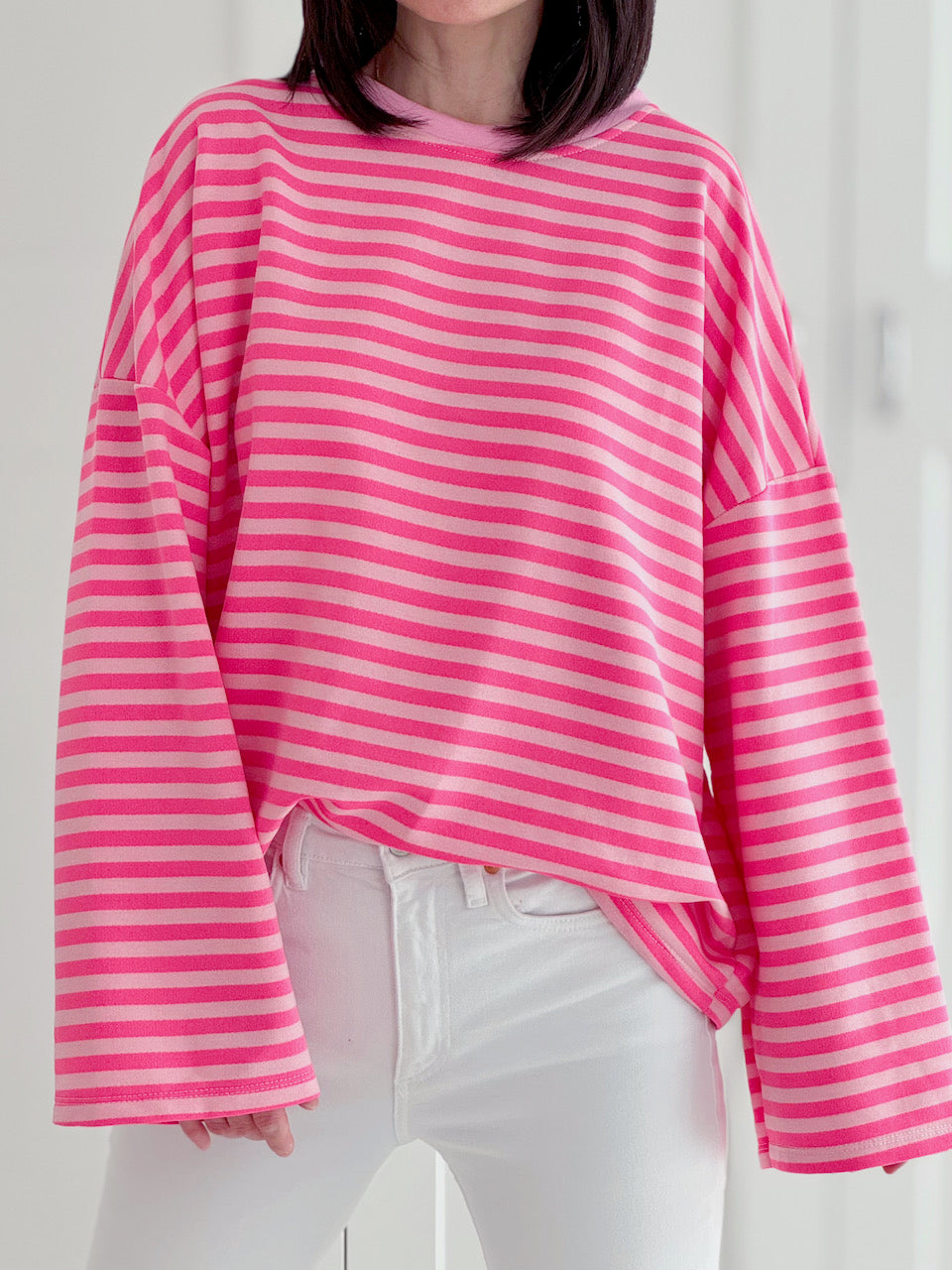 Longsleeve, Streifen, Farbkragen &amp; Weiten Ärmeln, 4 Farben