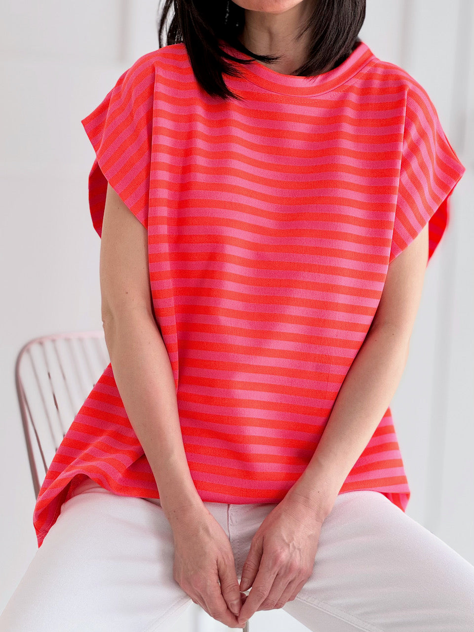 T-Shirt, Cap-Sleeves, Streifen, 4 Farben