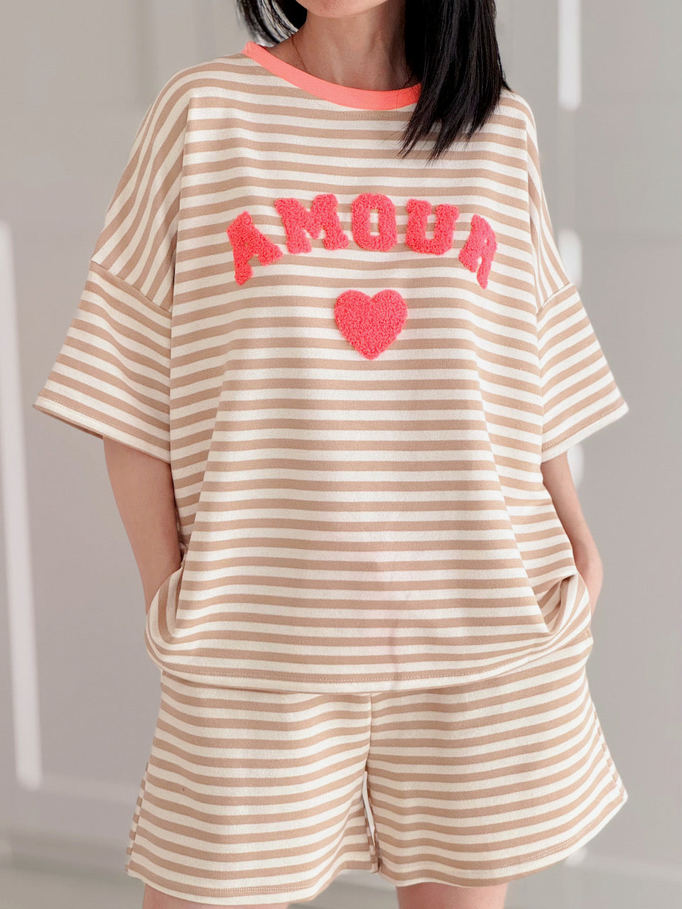 Sweat-T-Shirt, Amour, Streifen, 3 Farben