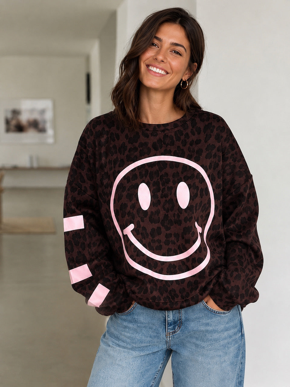 Sweatshirt, SMILE, Leo, Braun