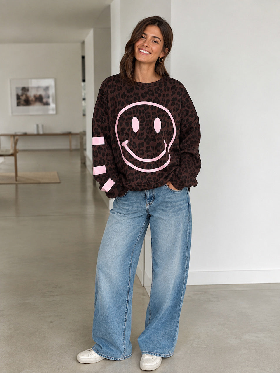 Sweatshirt, SMILE, Leo, Braun