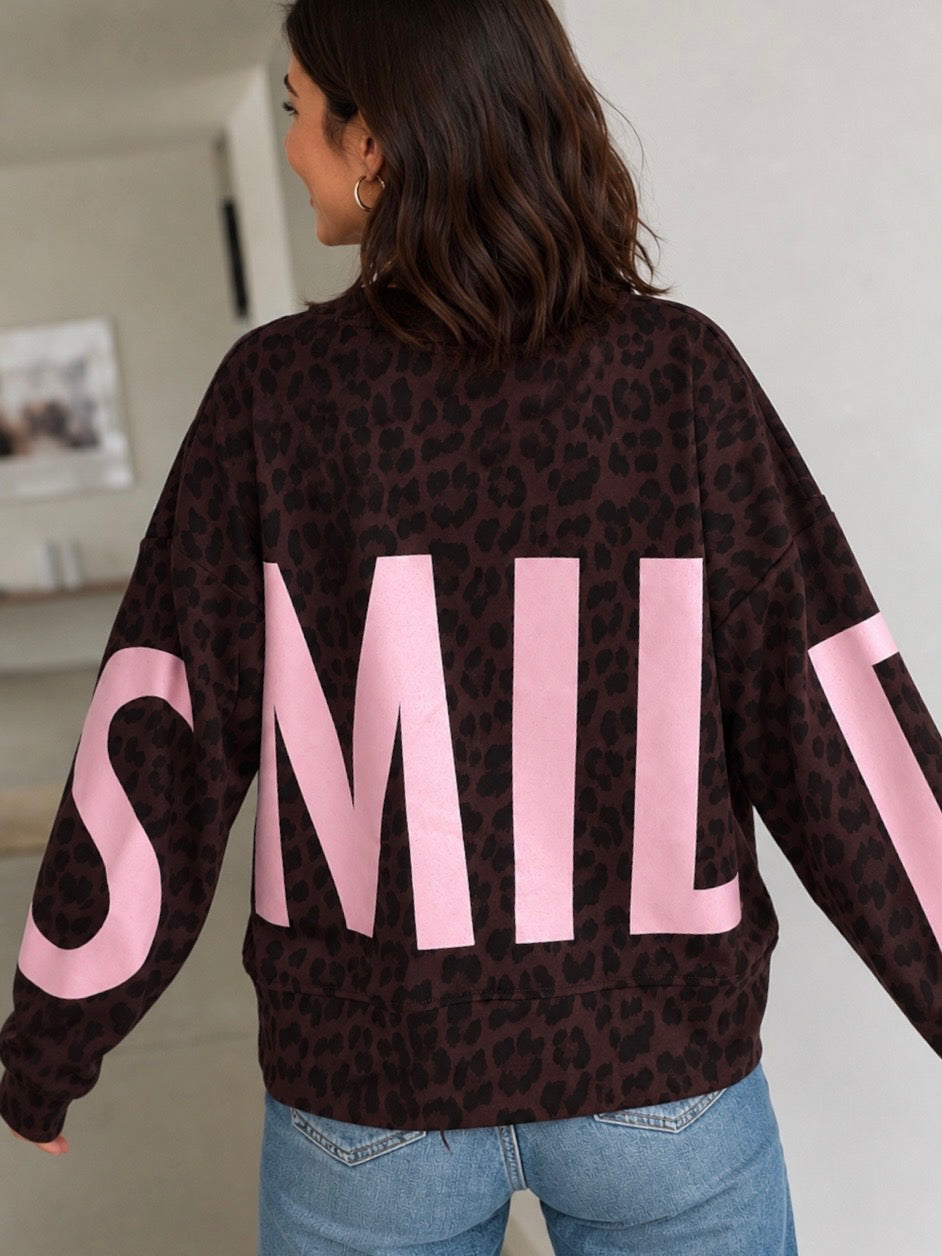 Sweatshirt, SMILE, Leo, Braun