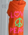 lange Strickjacke, Kapuze, Love&Peace, Orange