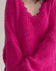 Pullover, Spitzen-V-Ausschnitt, Pink
