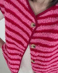 Teddyweste, Streifen, Rosa-Rot