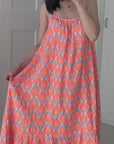Musselin Sommerkleid, Palmblätter, Neon-Orange