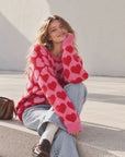 Pullover, Herzen, Rosa-Rot