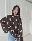 Pullover, Herzen, Ballonärmel, Schoko