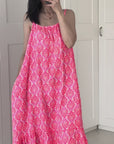 Musselin Sommerkleid, Palmblätter, Neon-Pink