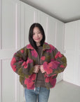 Teddyjacke, 3D-Blumen, Rosa-Taupe
