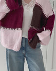 Strickjacke, Blockstreifen, Flauschi, 4 Farben
