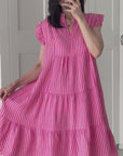Musselin Tunika, Streifen, Pink-Rosa