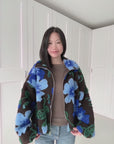 Teddyjacke, 3D-Blumen, Blau-Schoko