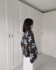 Pullover, Blumen, Ballonärmel, Schoko-Blau