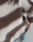 Pullover, Mohair, Blockstreifen, Schoko