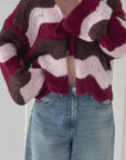 Strickjacke, Wellenstreifen, zu Binden, Flauschi, 2 Farben