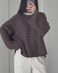 Pullover, flauschi, Streifen, Rückenschleife, Schoko