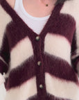 Strickjacke, Mohair, Blockstreifen, Bordeaux