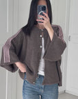 Strickjacke, flauschi, Kontraststreifen, 3 Farben