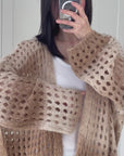 Strickjacke, Lochstrick, Pastell, Camel