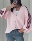 Strickjacke, flauschi, Kontraststreifen, 3 Farben