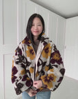 Teddyjacke, 3D-Blumen, Senf-Beige